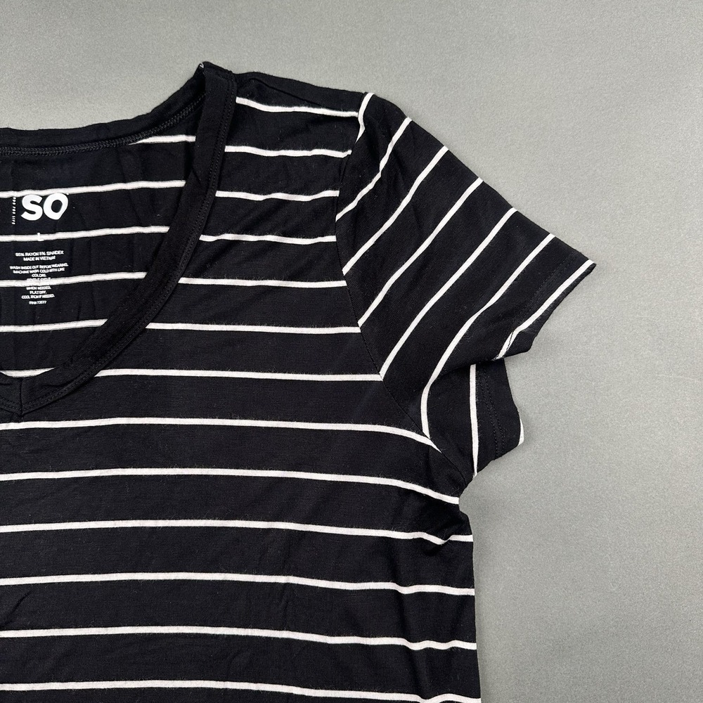 SO Goods For Life Black White Stripes Women's Large V-Neck Short Sleeve T-shirt - Picture 4 of 9
